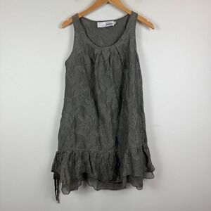 Miilla Mini Dress Women S Gray Sparkly Leaf Embroidery Silk Blend Ruffle Hem Y2K